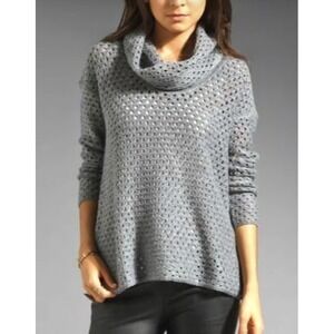 James Perse Open Knit Marina Cowl Neck Sweater Gray Sz 3/L Wool Alpaca Blend